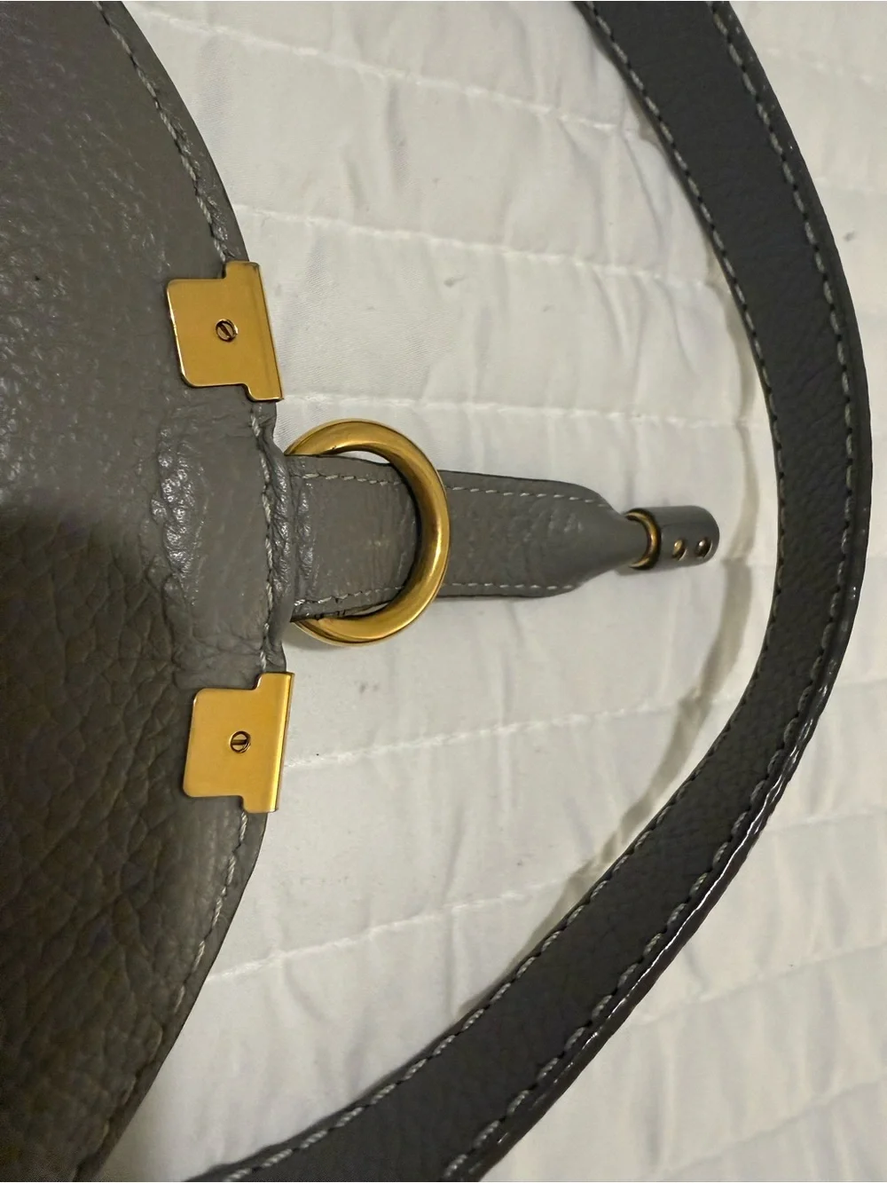 Chloe Grey Pebbled Leather Saddle Crossbody with Gold Hardware